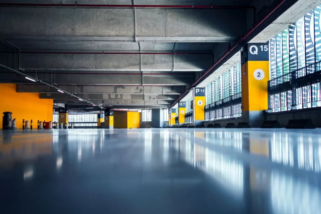 polished concrete flooring in parking garage