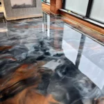 metallic epoxy flooring in office building