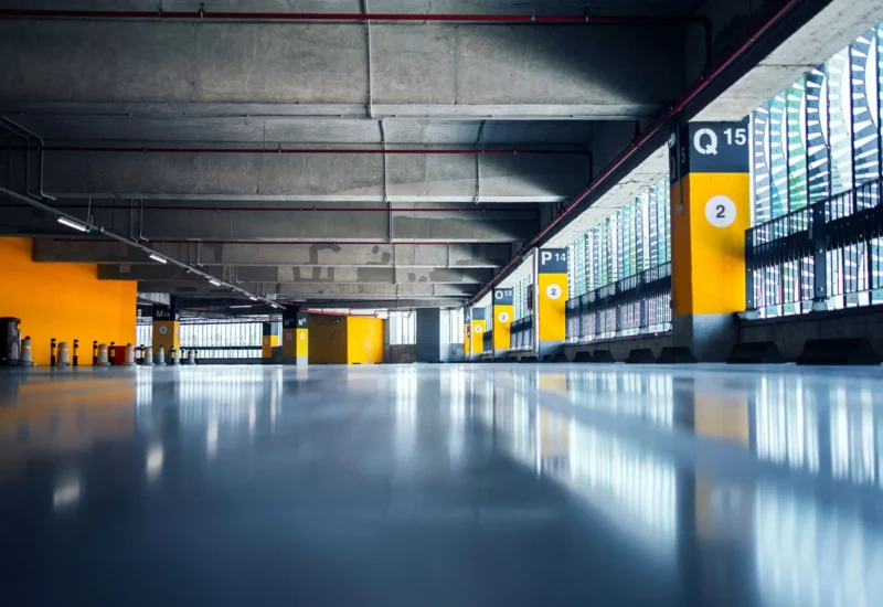 polished concrete flooring in parking garage
