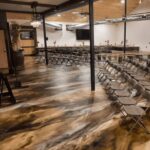 metallic flooring design in meeting room